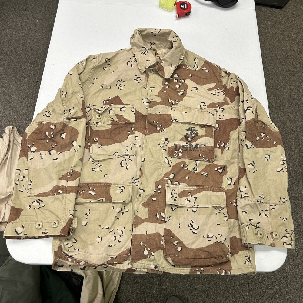 Military USMC Field Jacket Mens S Tan Chocolate Chip Desert Camo stencil